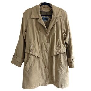 Gallery Trench Coat Removable Hood Classic Rain Coat Button Front Size 12 Medium